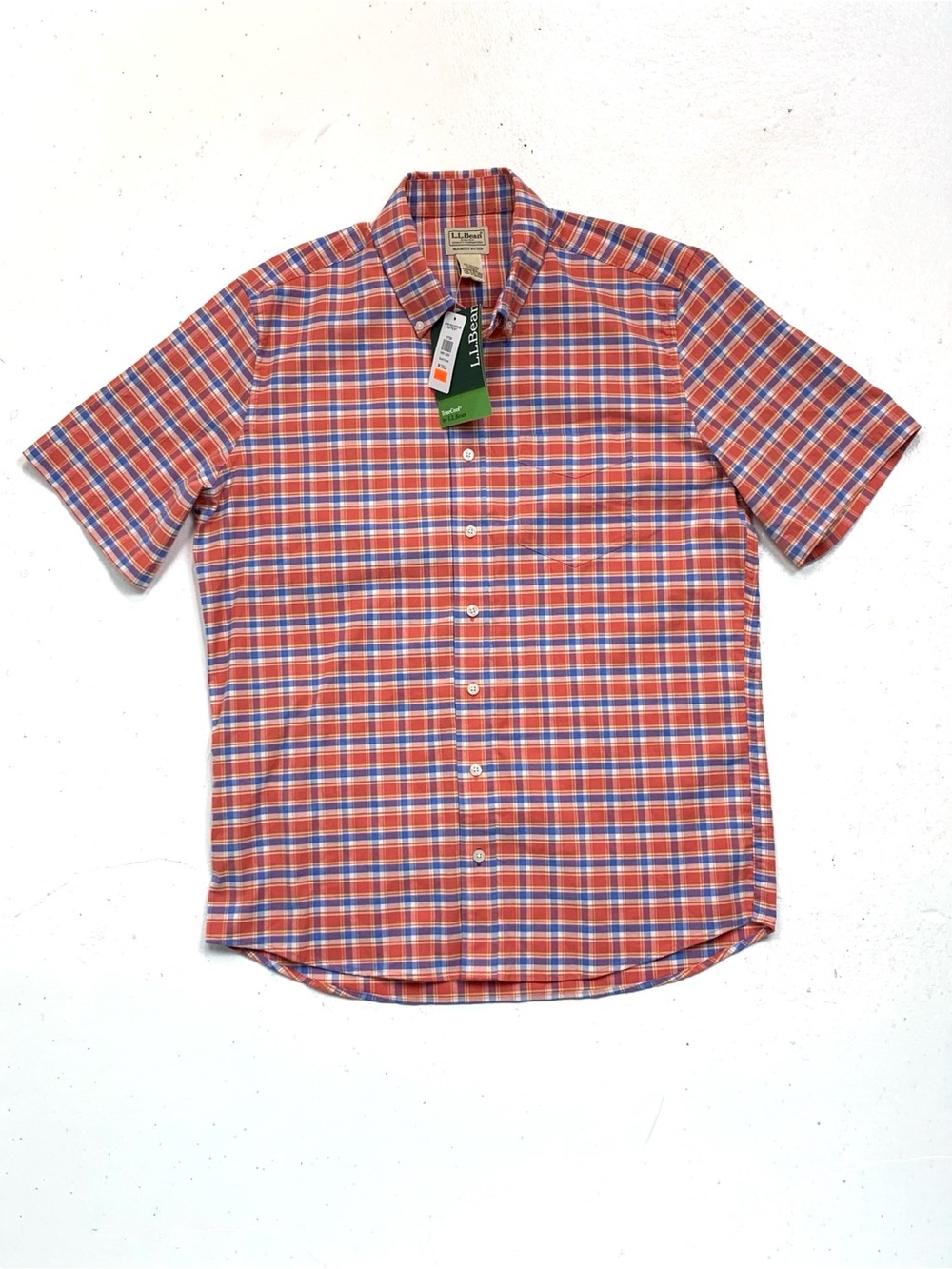 NWT LL Bean Men Comfort Stretch Shirt Size MT Plaid Short Sleeve